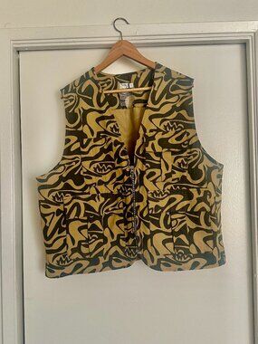 Black History Month Abstract Cargo Vest XL NWOT Monica Ahanonu Cotton